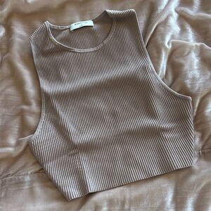 Babaton Ribbed Beige Crop Top
